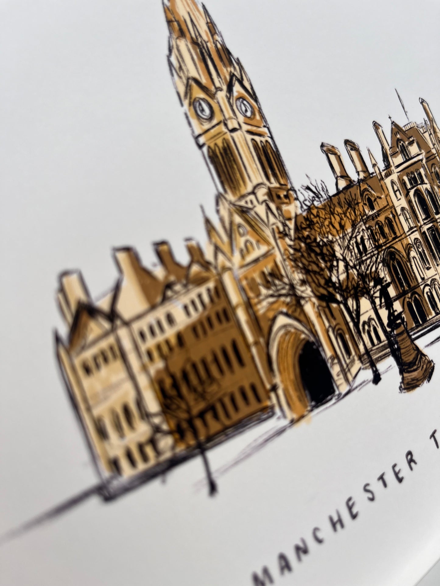 Close up of Manchester town hall illustrated art print 